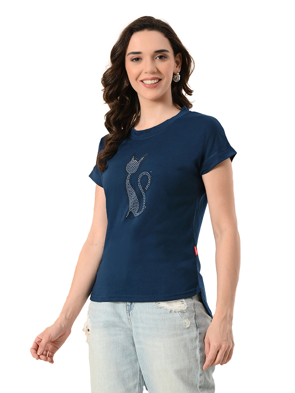 Trendy Cat Print High-Low Women’s Tee