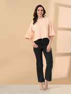 Women’s 100% Cotton Oversized Crop Top – Balloon Sleeves & Trendy Round Neck