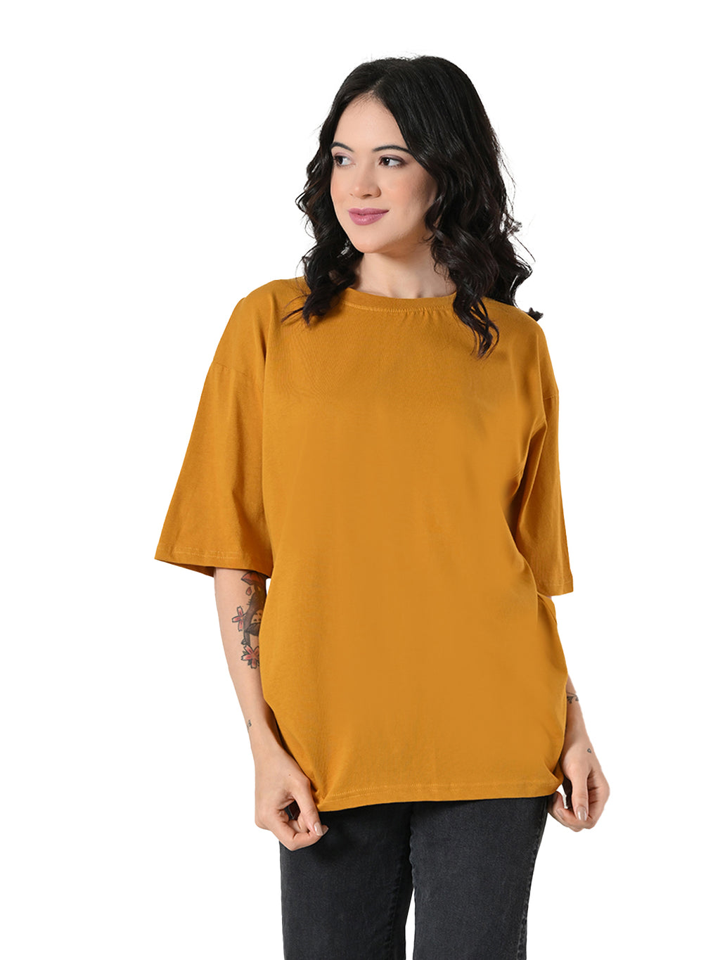 Women's Oversized Drop Shoulder Crop T-Shirt – 100% Cotton, Round Neck Half Sleeves Solid Top for Casual