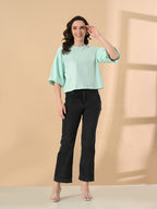 Oversized Balloon Sleeve Crop Top for Women