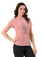 Stylish Women’s High-Low Tee with Crystal Print – Cotton Lycra