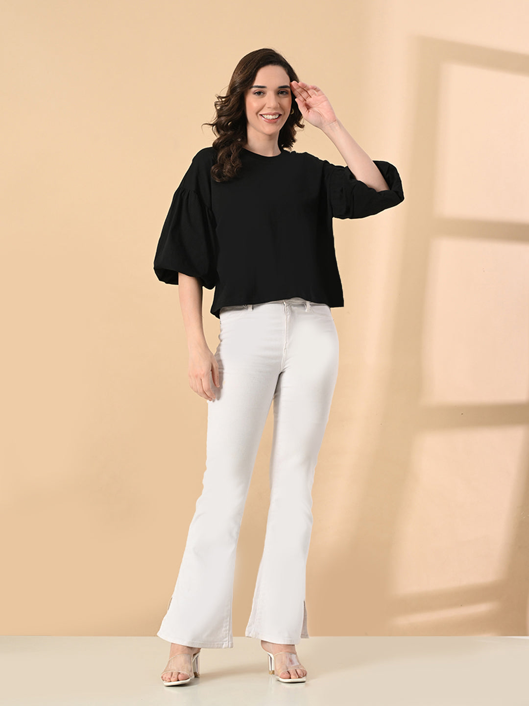 Oversized Cotton Crop T-Shirt for Women – Balloon Sleeves
