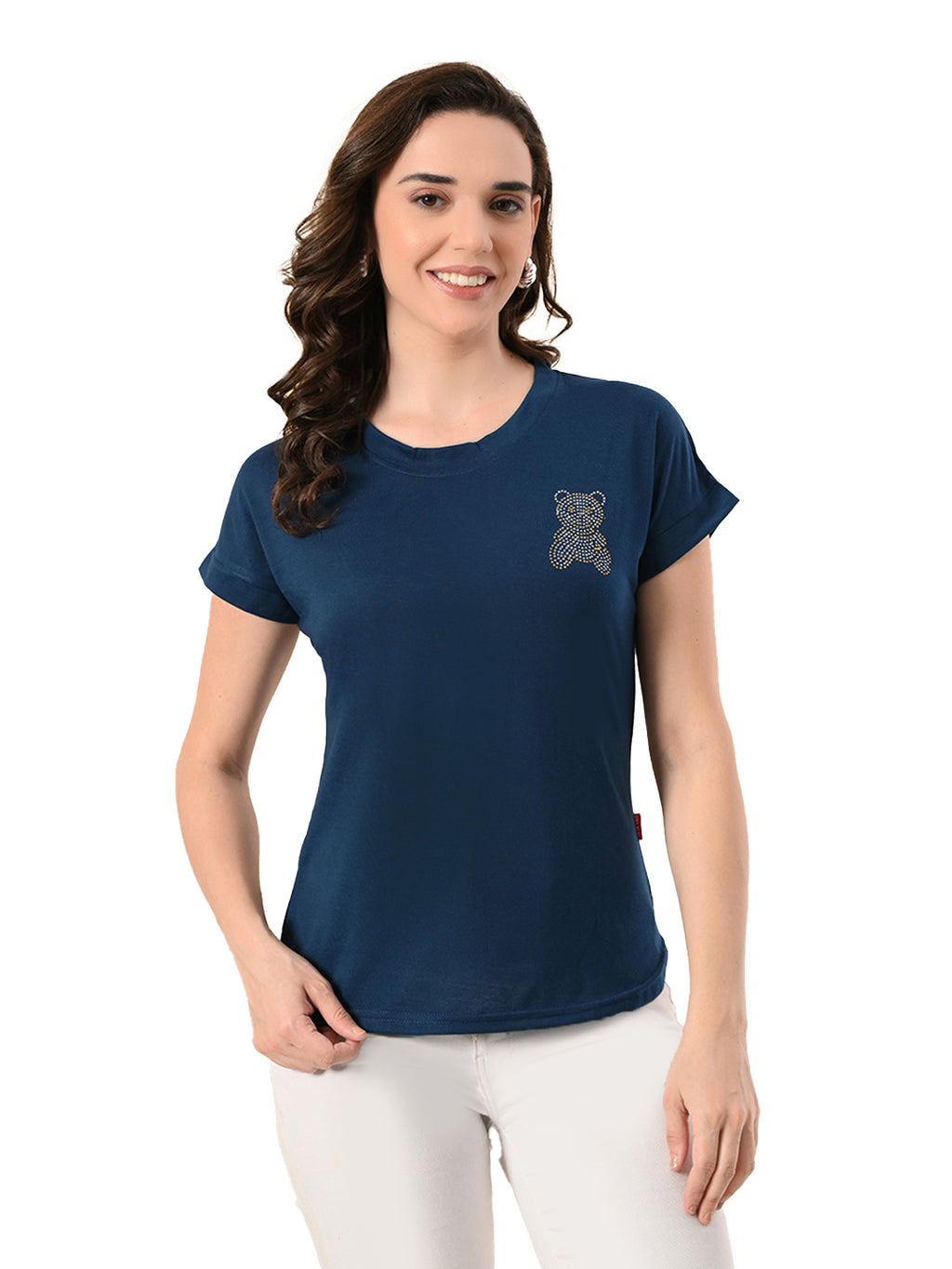 High-Low Hem Women’s T-Shirt with Crystal Print – Casual & Comfy