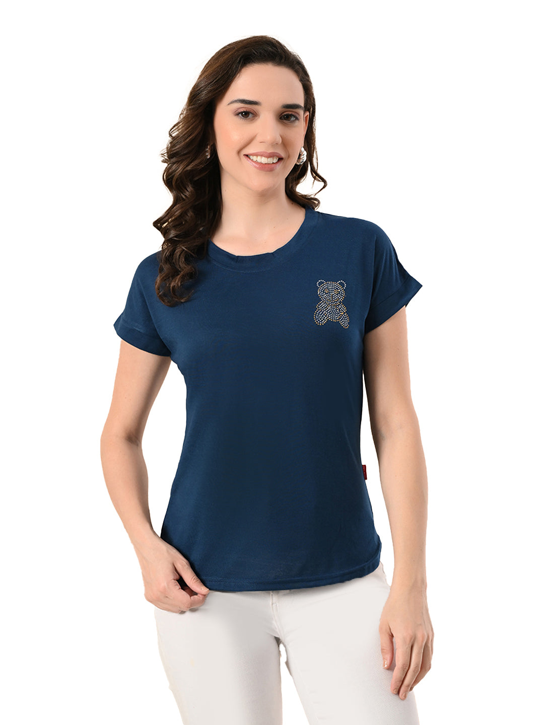 High-Low Hem Women’s T-Shirt with Crystal Print – Casual & Comfy