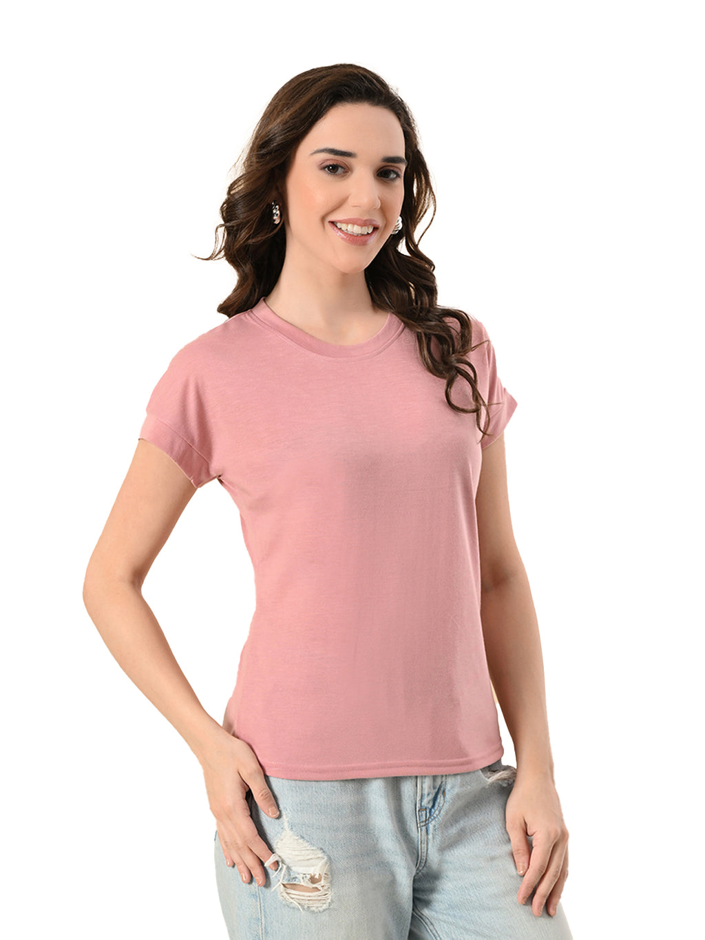 Stylish Up & Down Women’s High-Low Hem T-Shirt – Premium Cotton Lycra, Seamless Sleeves