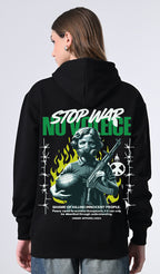 Women’s Black Printed Fleece Hoodie with Kangaroo Pocket