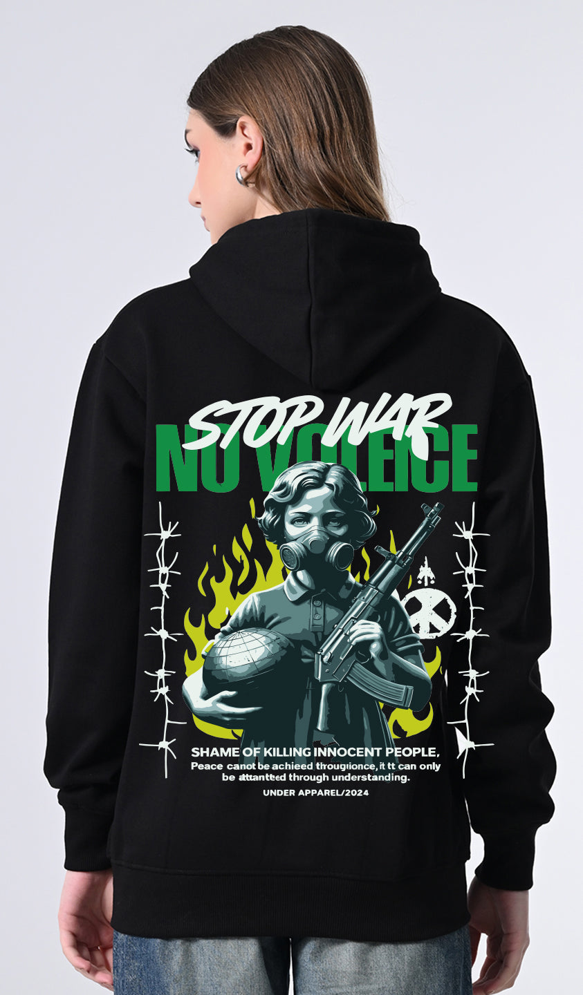 Women’s Black Printed Fleece Hoodie with Kangaroo Pocket