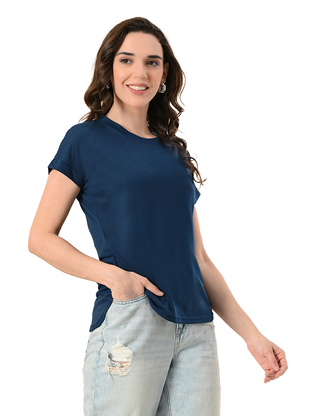 Stylish Up & Down Women’s High-Low Hem T-Shirt – Premium Cotton Lycra, Seamless Sleeves, Round Neck Casual & Active Wear Girls T-Shits