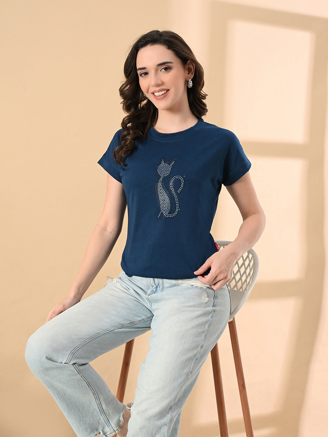 Trendy Cat Print High-Low Women’s Tee