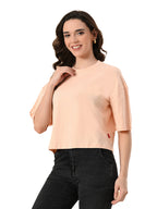 Women's Oversized Drop Shoulder Crop T-Shirt – 100% Cotton, Round Neck Half Sleeves Solid Top for Casual