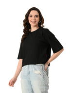 Women's Oversized Drop Shoulder Crop T-Shirt – 100% Cotton, Round Neck Half Sleeves