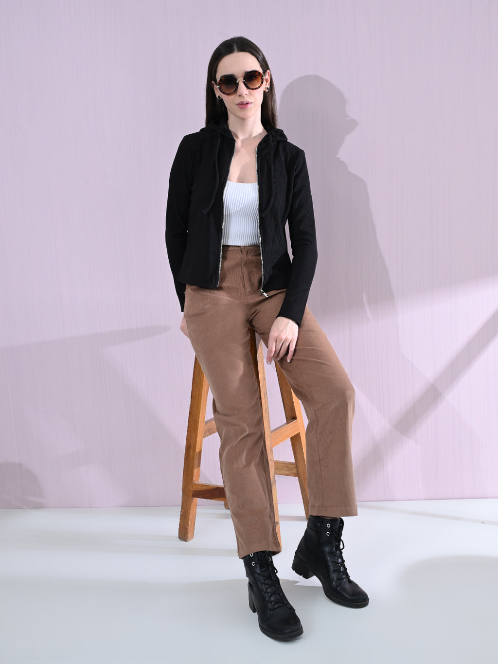 Cotton Full Sleeve Hoddie Women Solid Black Hoodie Jacket