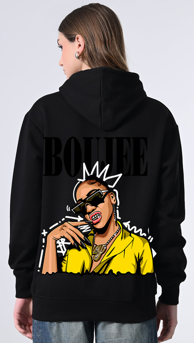 Women’s Black Printed Pullover Hoodie – Everyday Relaxed Fit