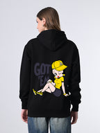 Women’s Soft Fleece Black Hoodie – Printed Relaxed Fit Design