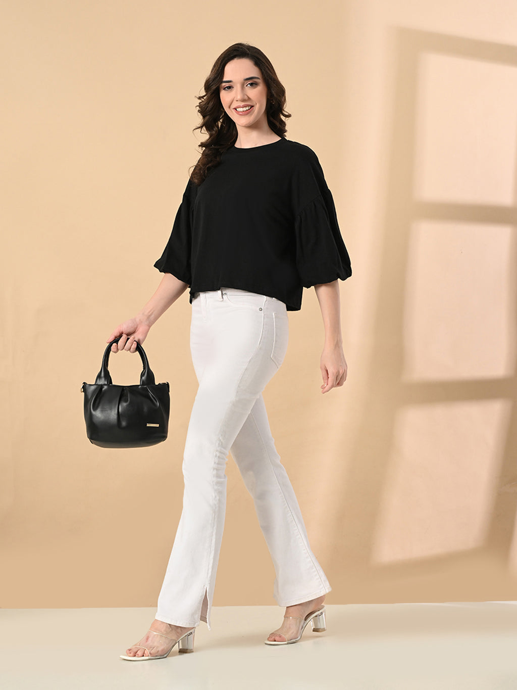Oversized Cotton Crop T-Shirt for Women – Balloon Sleeves