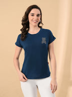 High-Low Hem Women’s T-Shirt with Crystal Print – Casual & Comfy