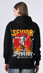 Women’s Printed Black Hoodie – Fleece Pullover, Relaxed Fit & Kangaroo Pocket