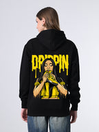 Women’s Relaxed Black Hoodie – Printed Fleece with Pocket