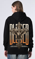Women’s Black Relaxed Fit Hoodie – Printed Fleece Pullover with Kangaroo Pocket