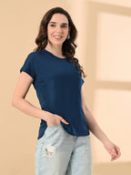 Stylish Up & Down Women’s High-Low Hem T-Shirt – Premium Cotton Lycra, Seamless Sleeves, Round Neck Casual & Active Wear Girls T-Shits