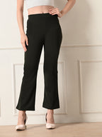 Women's Slim Fit Boot Cut Casual Trousers I Regular Fit Elastic Waist