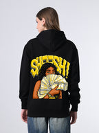 Women’s Black Printed Hoodie – Soft Fleece Pullover with Kangaroo Pocket