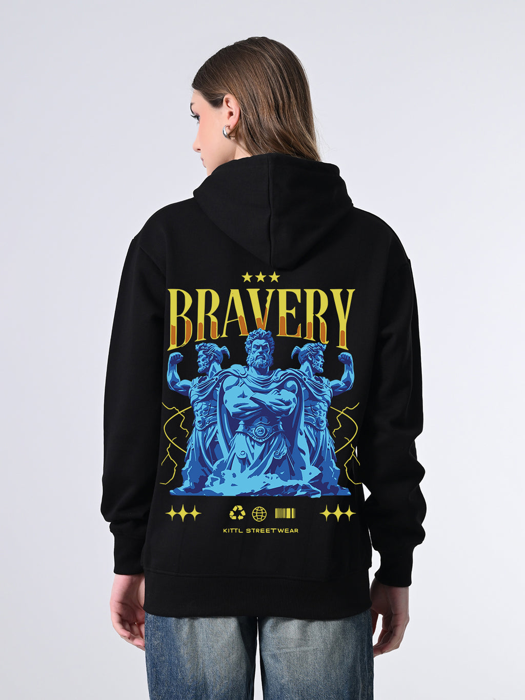 Women’s Classic Black Hoodie Sweater, Relaxed Fit Pullover with Print, Winter Jacket for Girls Ribbed Hem, Lined Hood, Casual Winter Wears