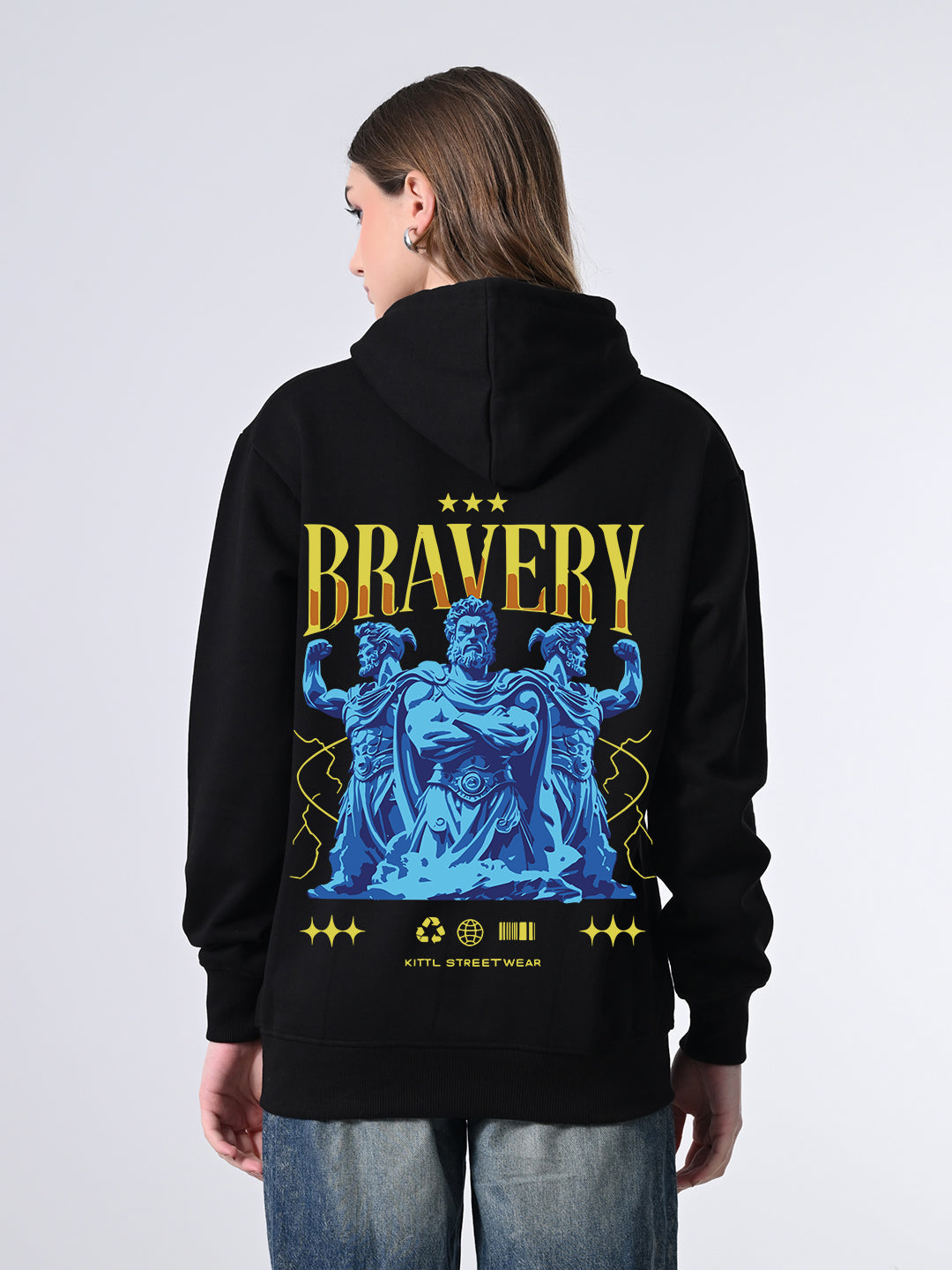 Women’s Classic Black Hoodie Sweater, Relaxed Fit Pullover with Print, Winter Jacket for Girls Ribbed Hem, Lined Hood, Casual Winter Wears