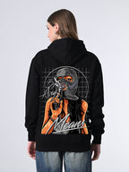 Women’s Relaxed Fit Black Printed Hoodie with Front Kangaroo Pocket