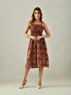 OWL MINK Women’s Flared Calf-Length Dress | Sleeveless Rayon Crepe