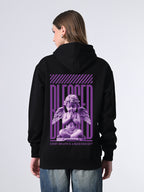 Women’s Black Printed Hoodie – Relaxed Fit Fleece Pullover with Kangaroo Pocket