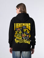 Women’s Fleece Hoodie – Black Printed Pullover with Kangaroo Pocket