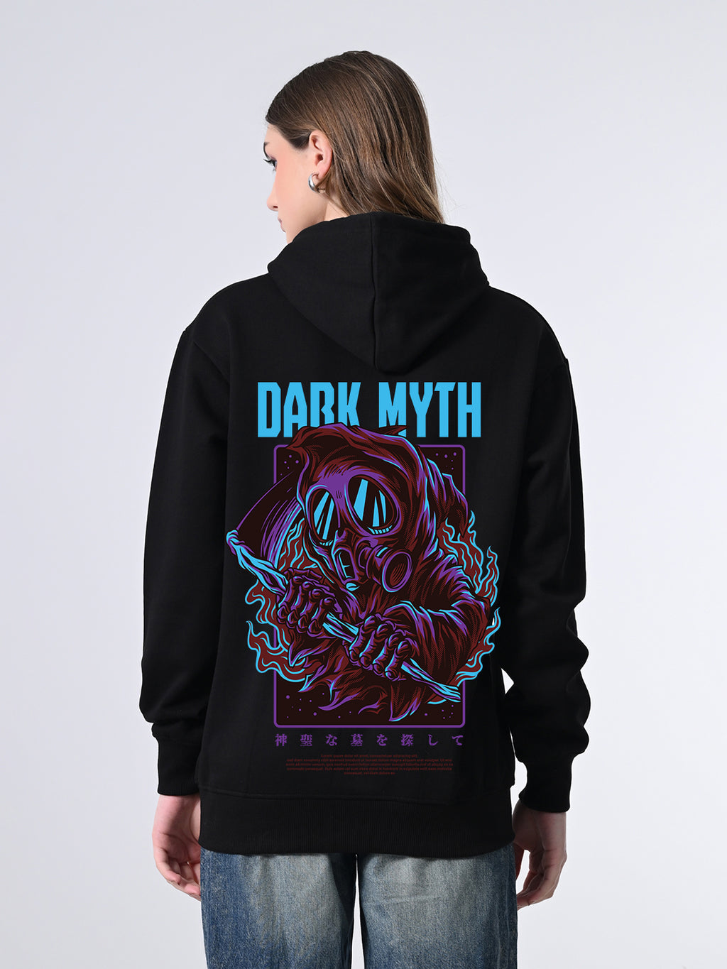 Women’s Black Printed Hoodie – Relaxed Fit, Lined Hood, Ribbed Hem, Casual Winter Wear