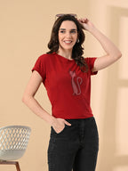 Women’s High-Low T-Shirt with Crystal Cat Print