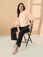 Women’s 100% Cotton Oversized Crop Top – Balloon Sleeves & Trendy Round Neck