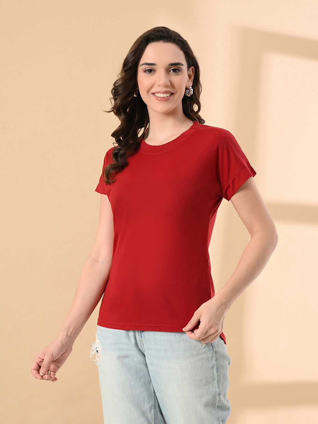 Stylish Up & Down Women’s High-Low Hem T-Shirt – Premium Cotton Lycra, Seamless Sleeves, Round Neck Casual & Active Wear Girls T-Shits