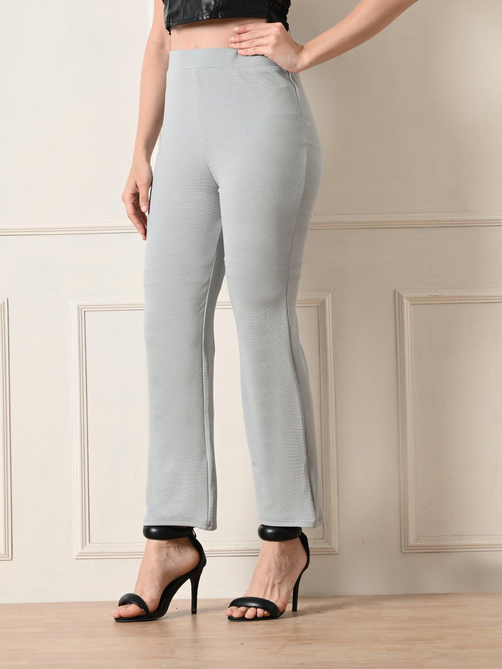 Women's Slim Fit Boot Cut Casual Trousers I Regular Fit Elastic Waist Full Length Formal Trouser,Casual,Office Wear, Solid Pant I