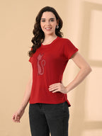 Women’s High-Low T-Shirt with Crystal Cat Print