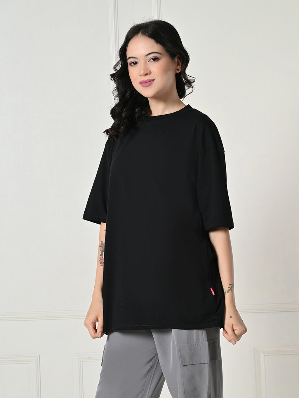 Oversized Drop Shoulder Women’s T-Shirt – Pure Cotton, Round Neck, Relaxed Fit