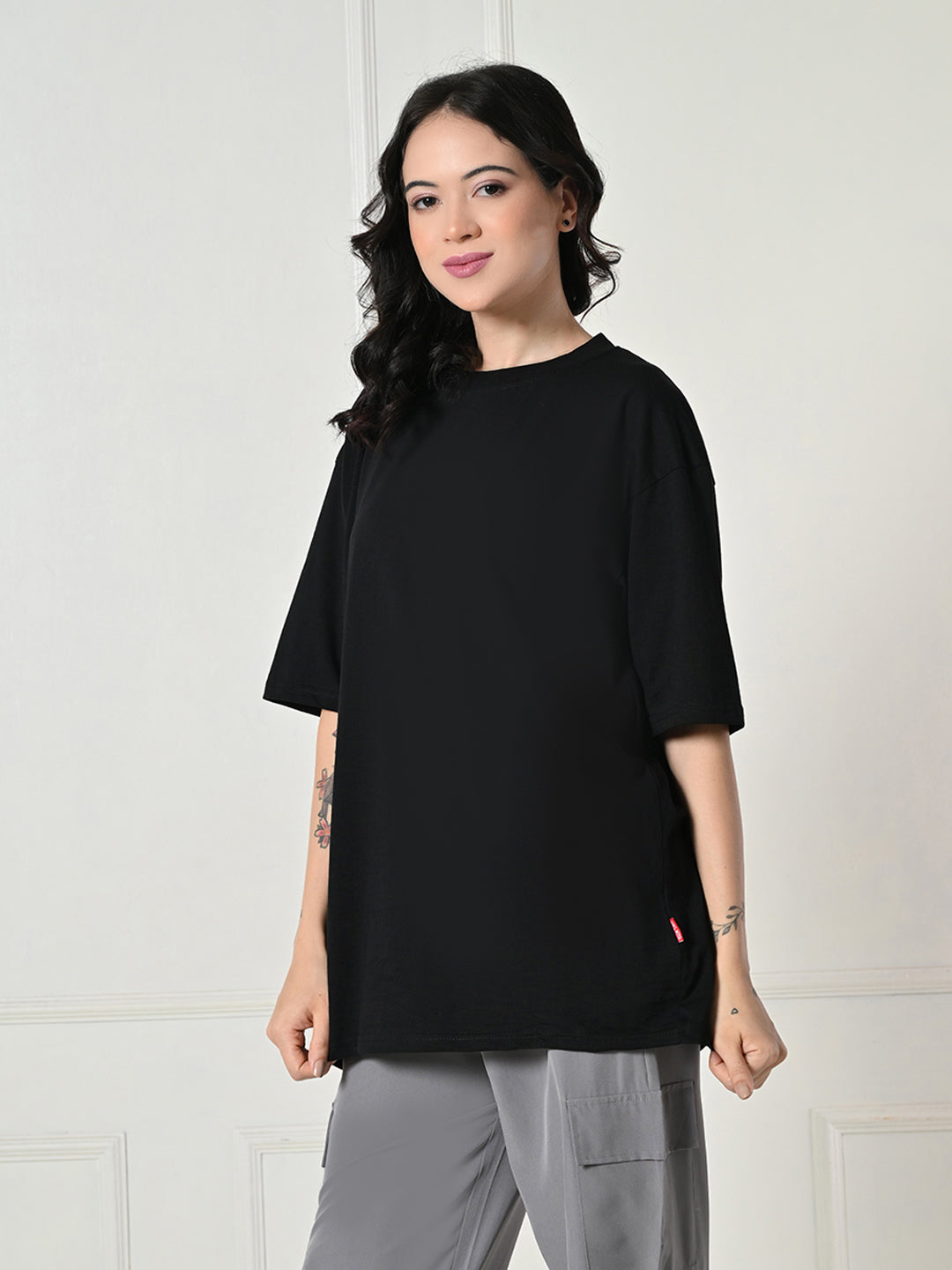 Oversized Drop Shoulder Women’s T-Shirt – Pure Cotton, Round Neck, Relaxed Fit