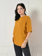 Women's Oversized Drop Shoulder Crop T-Shirt – 100% Cotton, Round Neck Half Sleeves Solid Top for Casual