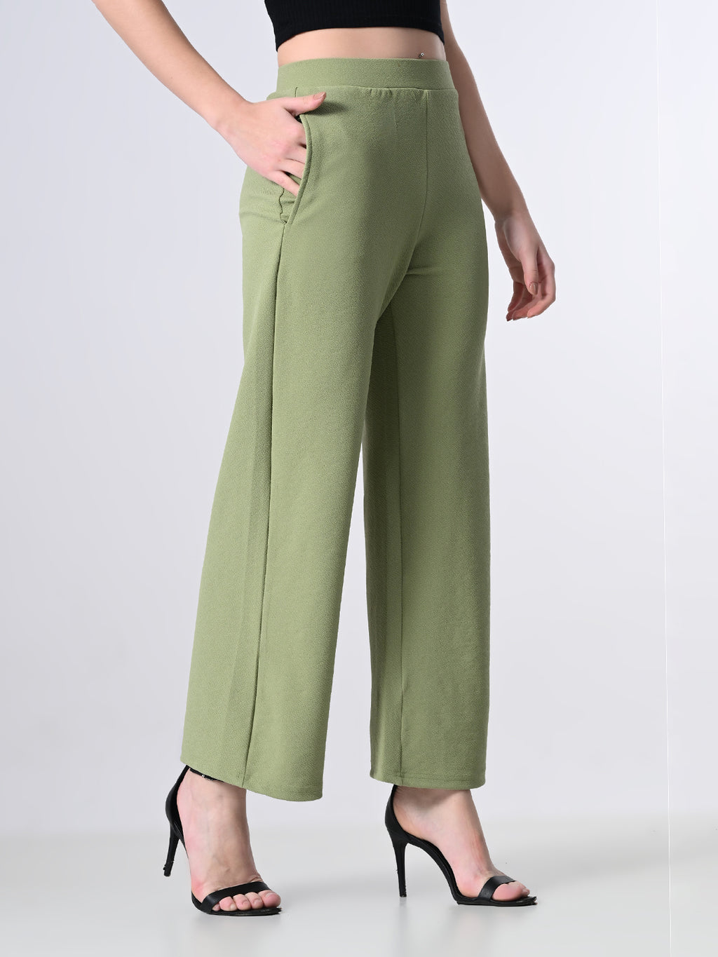 Solid High-Waist Stretchable Trousers for Women