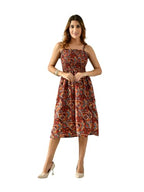 OWL MINK Women’s Flared Calf-Length Dress | Sleeveless Rayon Crepe