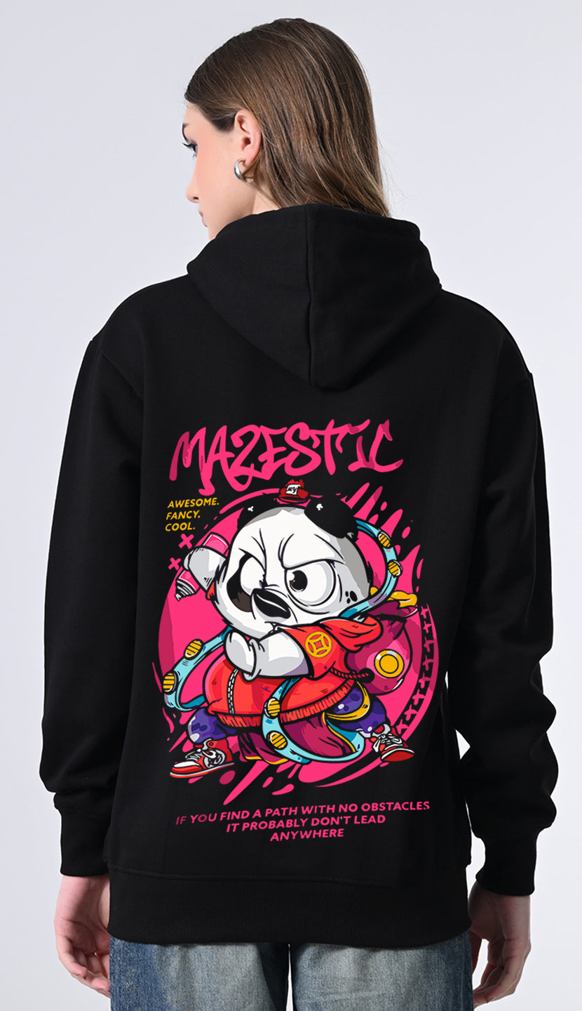 Women’s Black Fleece Hoodie – Printed Design with Kangaroo Pocket