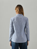 OWL MINK Women’s Blue Cotton Striped Shirt | Regular Fit, Full Sleeve