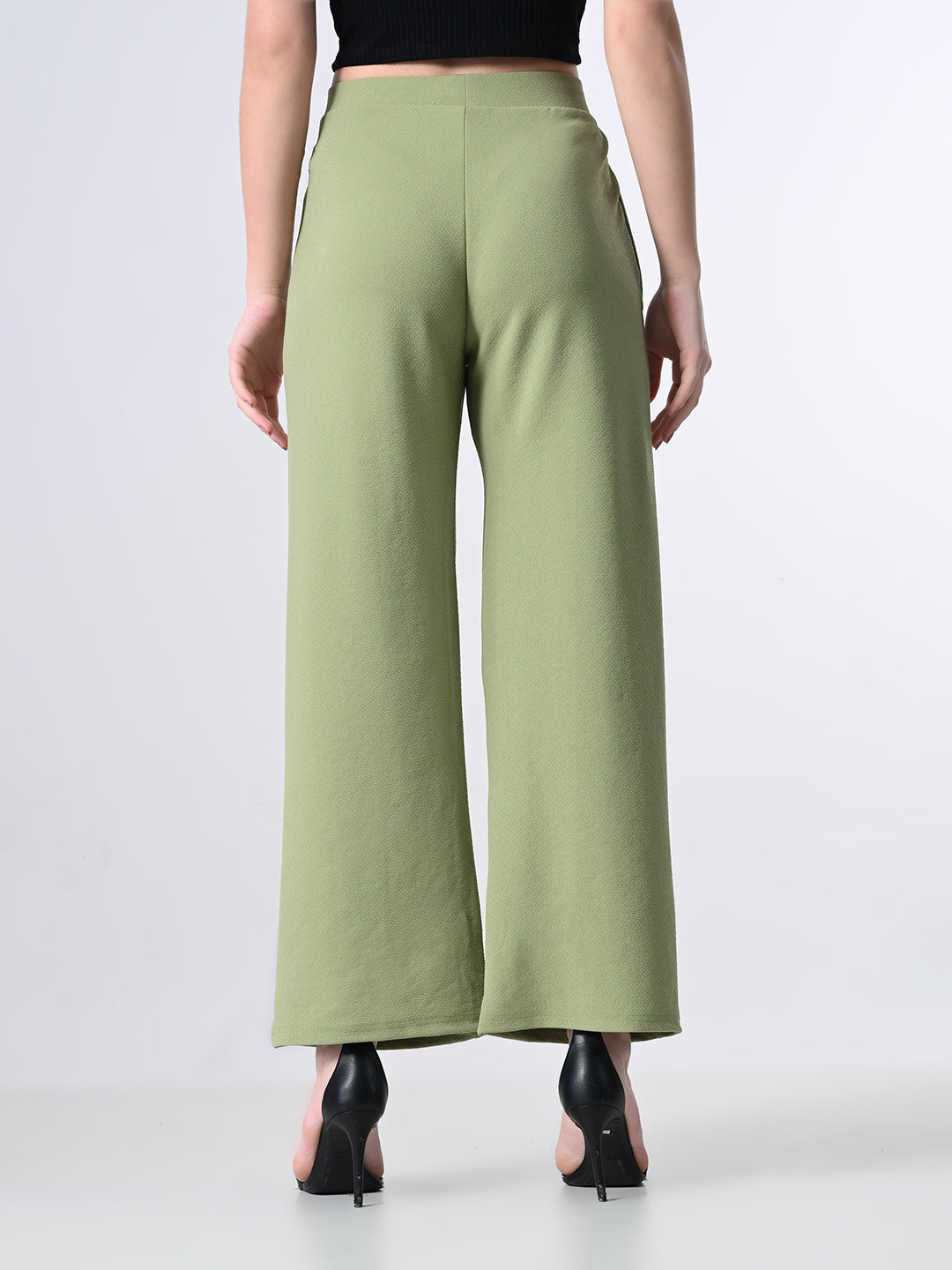 Solid High-Waist Stretchable Trousers for Women