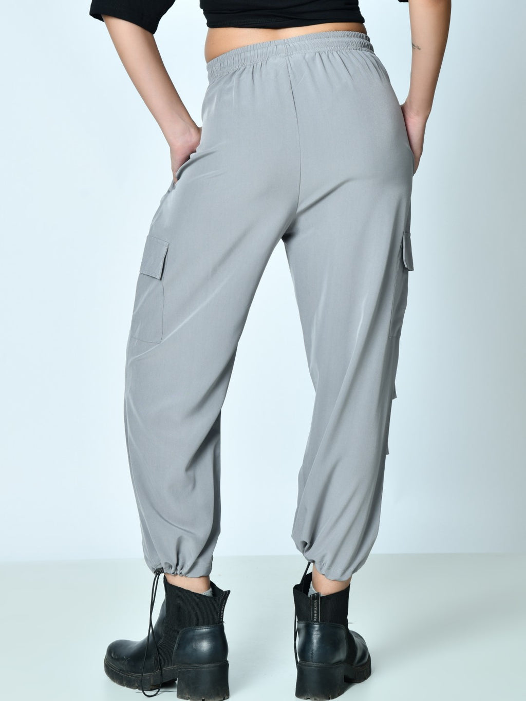Loose Fit High-Waist Pleated Cargo Pants for Women – Poplin Lycra Fabric