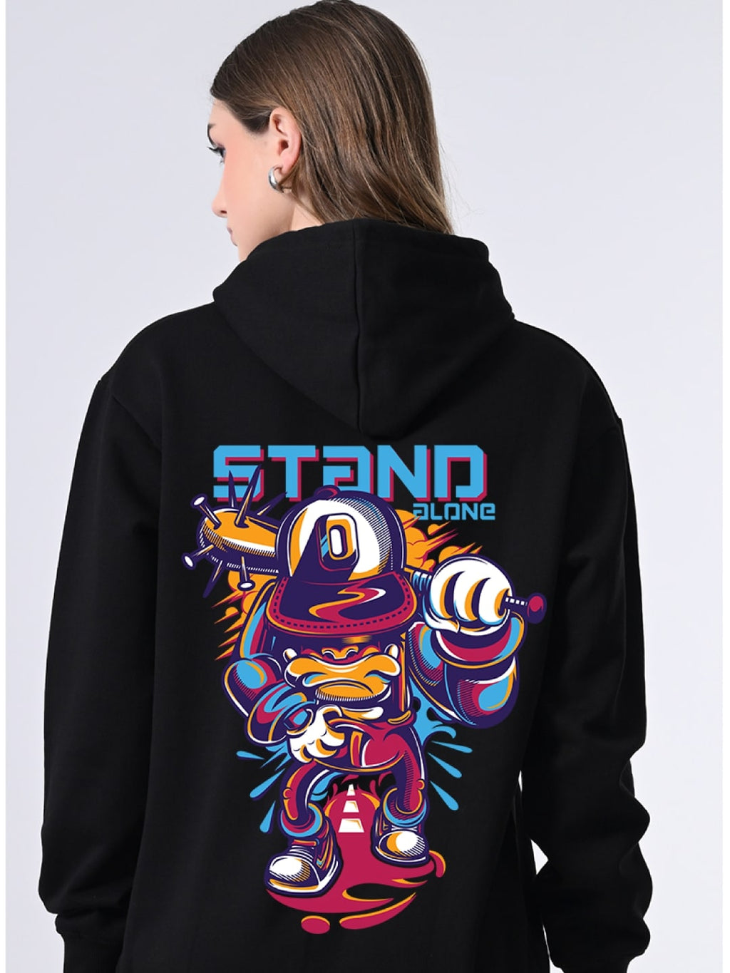 Women’s Classic Black Hoodie – Relaxed Fit Printed Pullover with Lined Hood, Ribbed Hem & Full Sleeves for Winter Wear