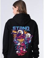 Women’s Classic Black Hoodie – Relaxed Fit Printed Pullover with Lined Hood, Ribbed Hem & Full Sleeves for Winter Wear