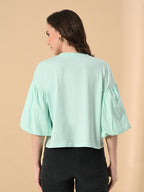 Oversized Balloon Sleeve Crop Top for Women
